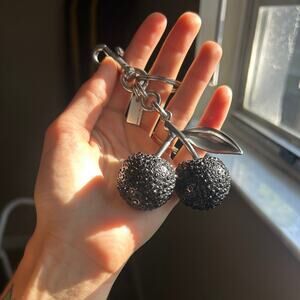 Coach Black Crystal Cherry Bag Charm Silver Rhinestone Y2K